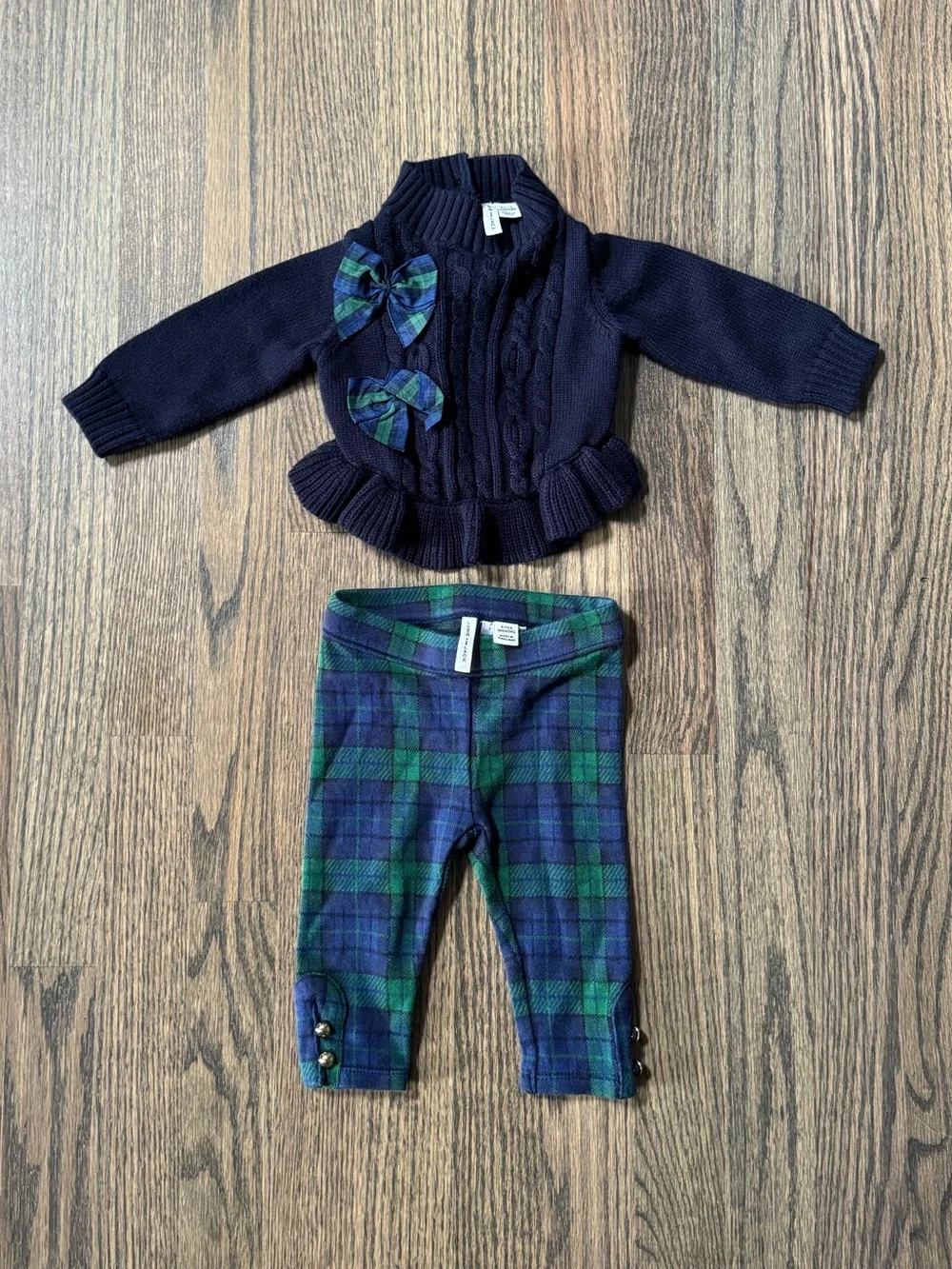 Janie and Jack Baby Girls Holiday Tartan Peplum Bow Sweater & Pants !